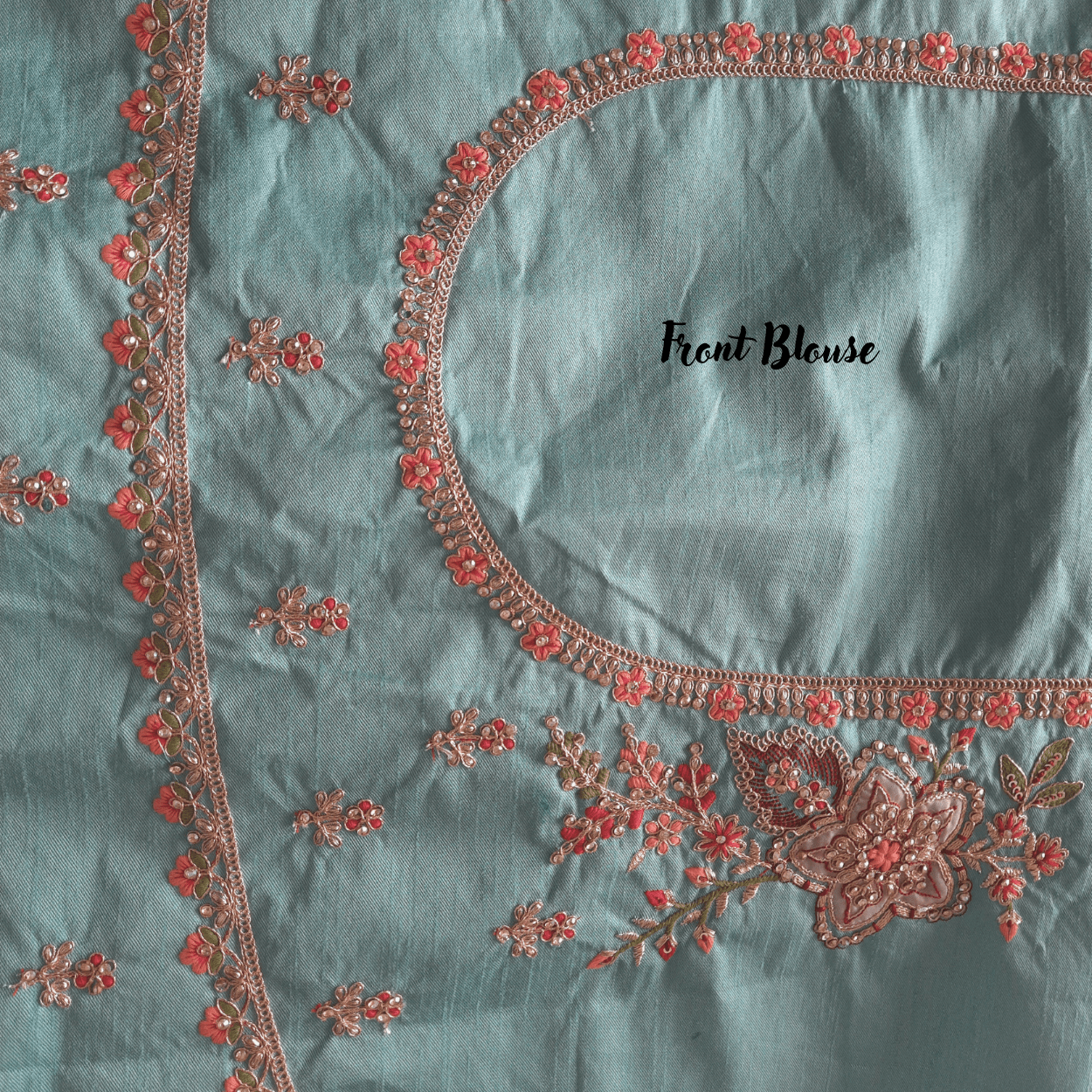 Pure chinnon crepe silk saree in resham dori hand embroidery in peacock blue color - Kalyanam By Swati