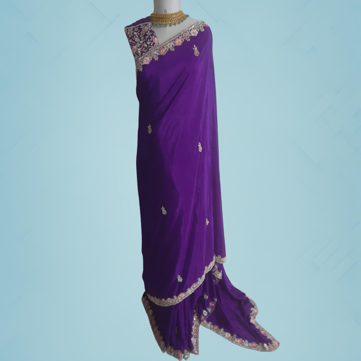 Pure Chinnon Satin Crepe silk saree in Purple - Kalyanam By Swati