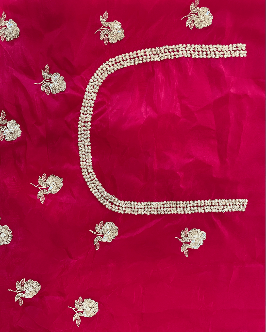 Pure crepe satin silk saree in heavy zardozi handwork in pink color - Kalyanam By Swati