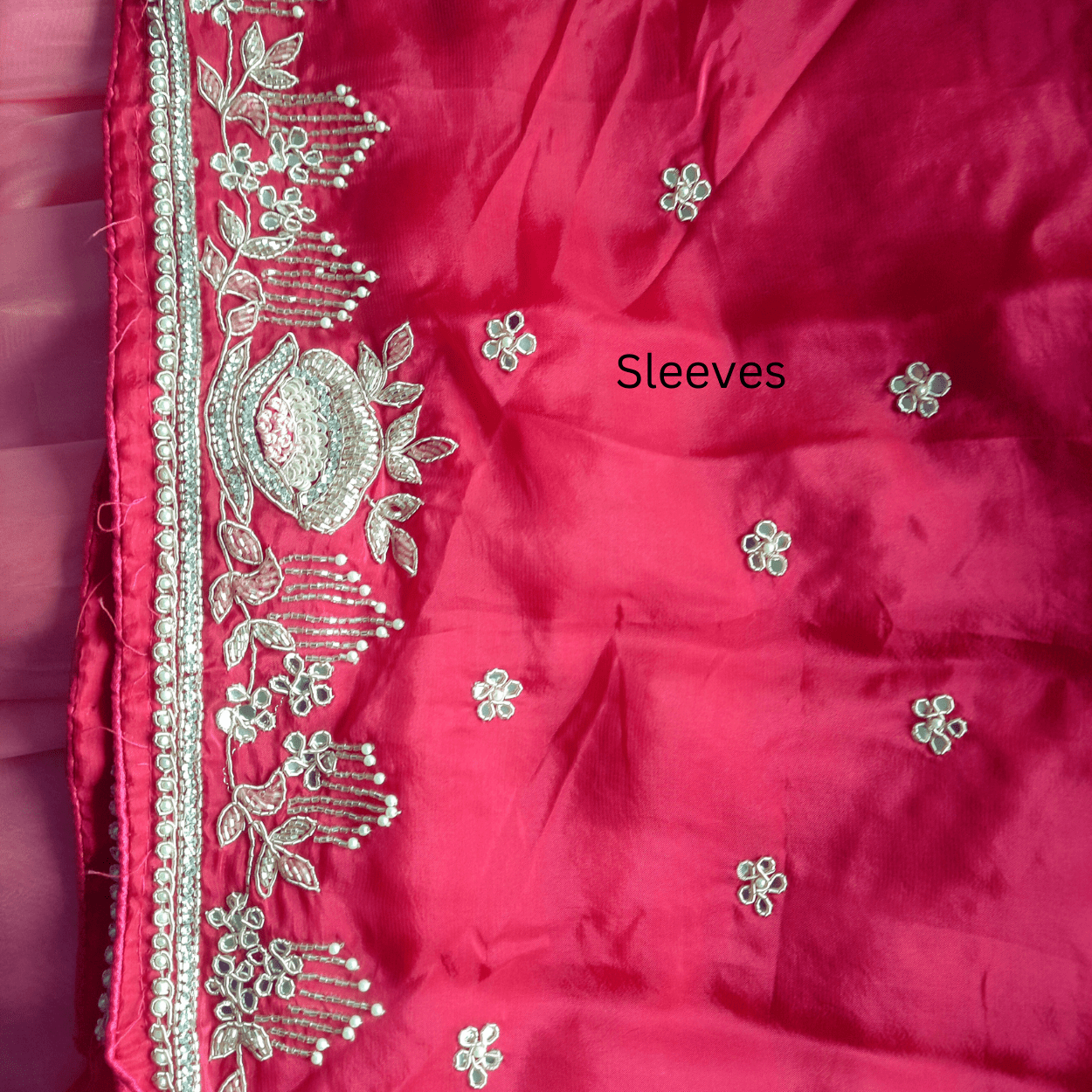 Pure crepe satin silk saree in heavy zardozi handwork in pink color - Kalyanam By Swati
