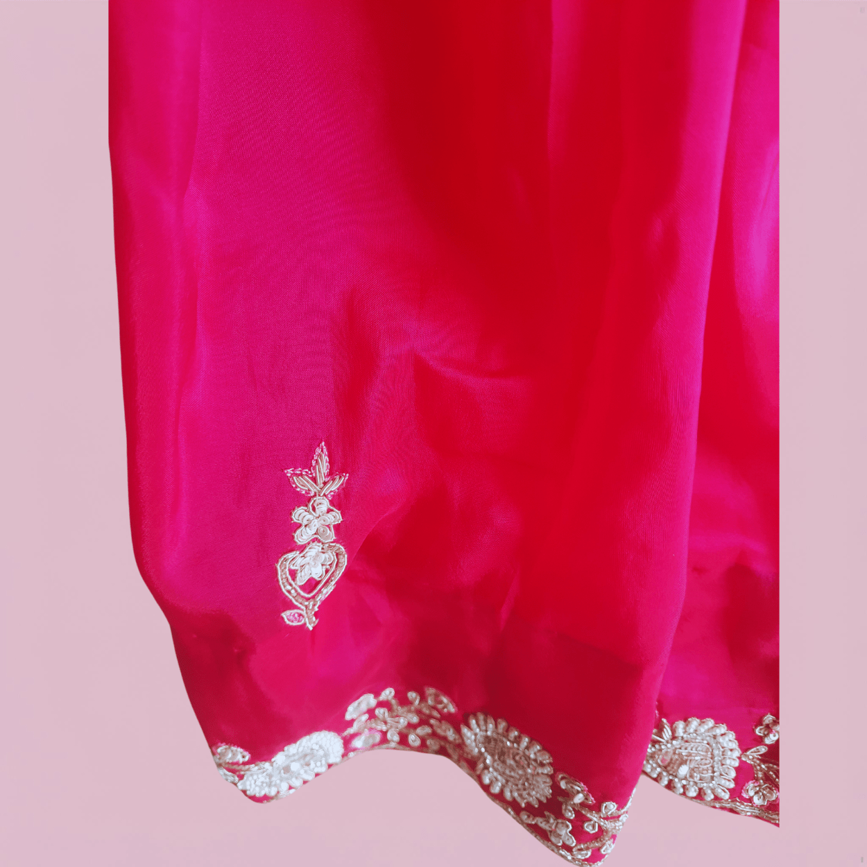 Pure crepe silk saree in heavy zardozi handwork in hot pink color - Kalyanam By Swati