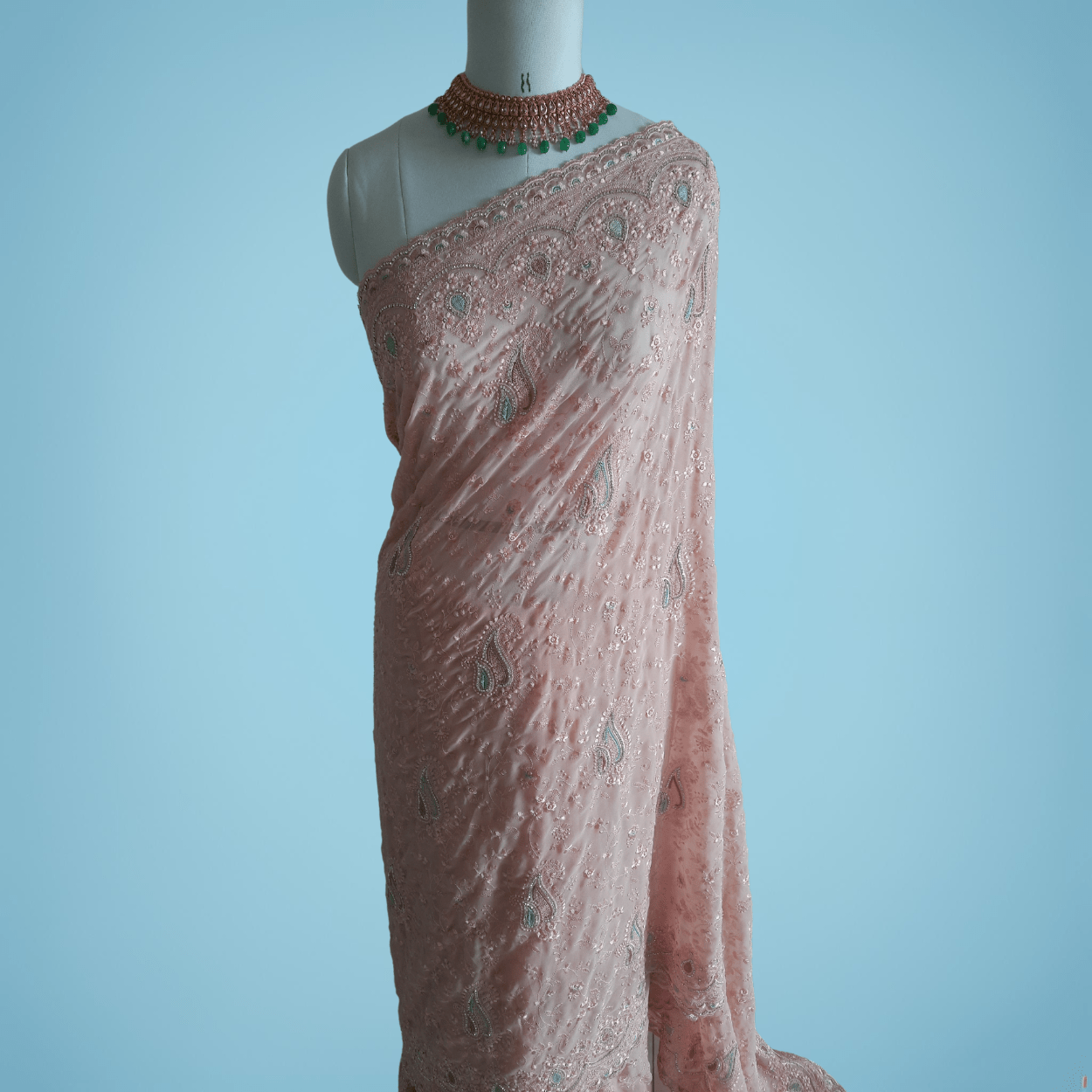 Pure Georgette Chikankari Saree in Dusky Pink color - Kalyanam By Swati