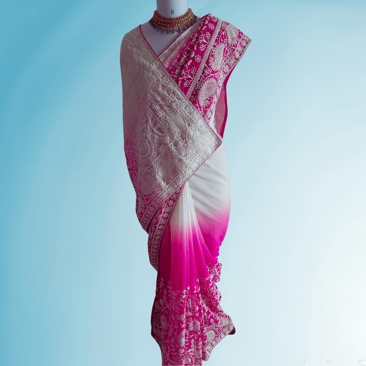 Pure Georgette Chikankari Saree in ombre shades - Kalyanam By Swati