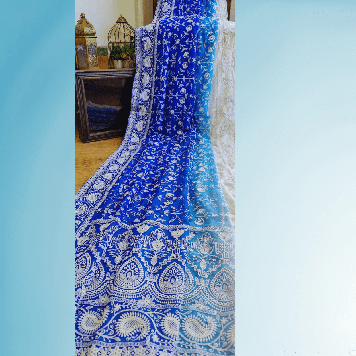 Pure Georgette Chikankari Saree in ombre shades - Kalyanam By Swati