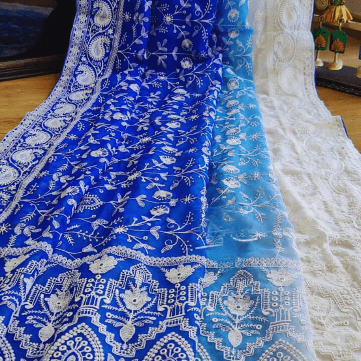 Pure Georgette Chikankari Saree in ombre shades - Kalyanam By Swati
