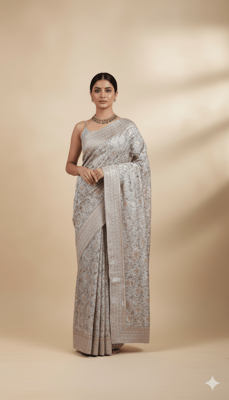 Pure georgette Saree in all over gotapatti and stones hand weaving in pista green color - Kalyanam By Swati