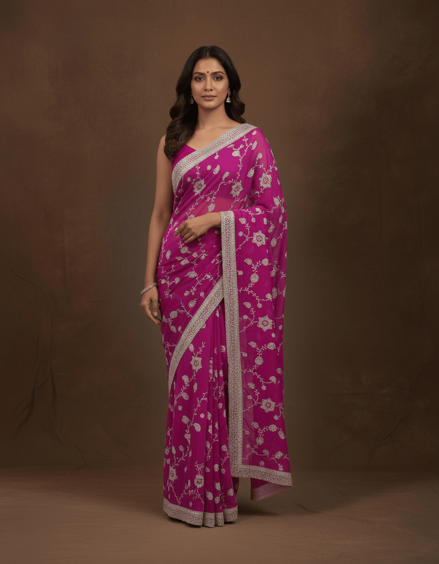 Pure Georgette Saree in hand dabka jaal embroidery - Kalyanam By Swati