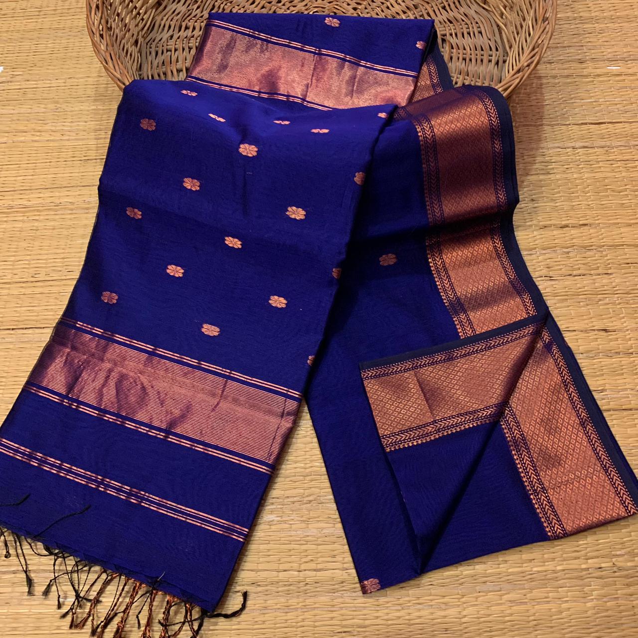 Pure Maheshwari Handloom silk Saree in Antique copper zari - Kalyanam By Swati