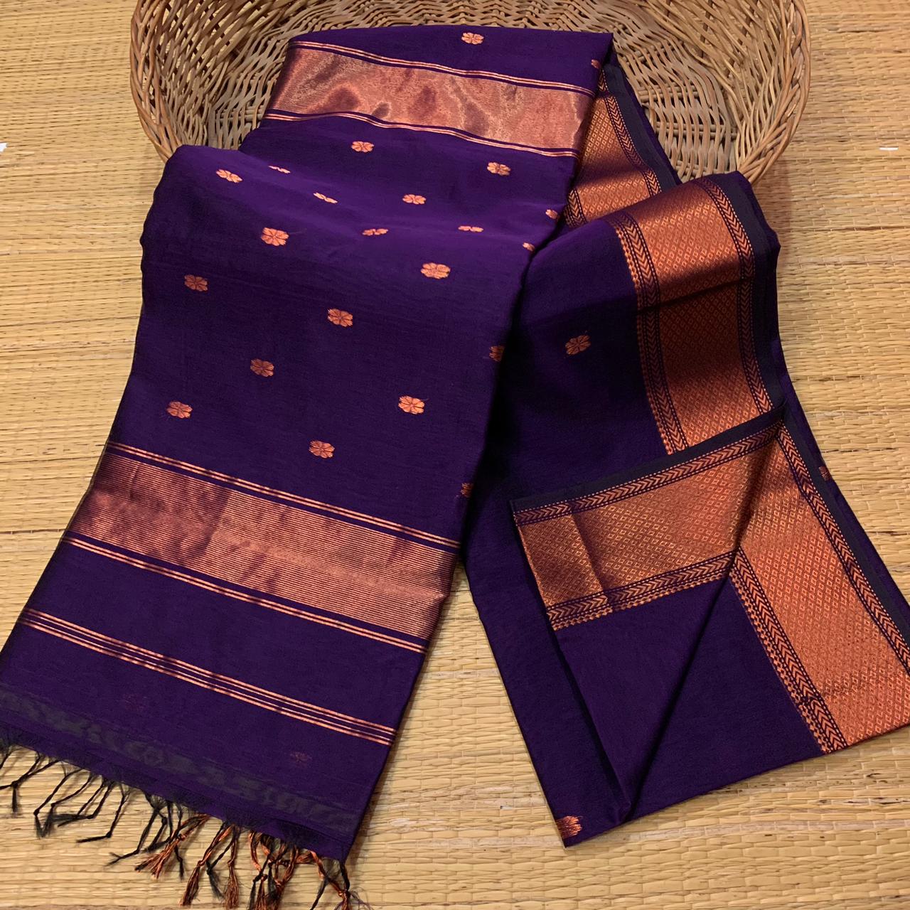 Pure Maheshwari Handloom silk Saree in Antique copper zari - Kalyanam By Swati