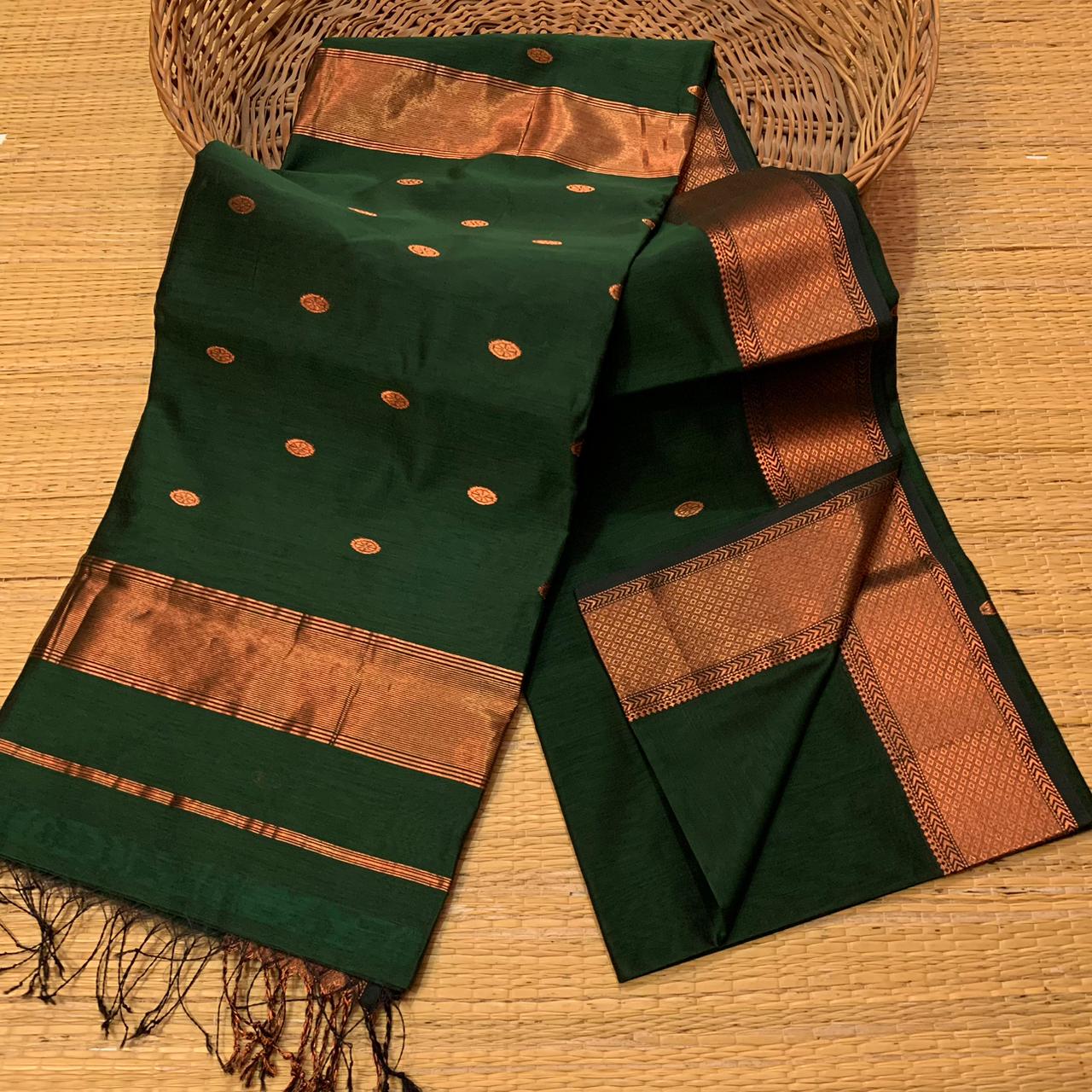 Pure Maheshwari Handloom silk Saree in Antique copper zari - Kalyanam By Swati