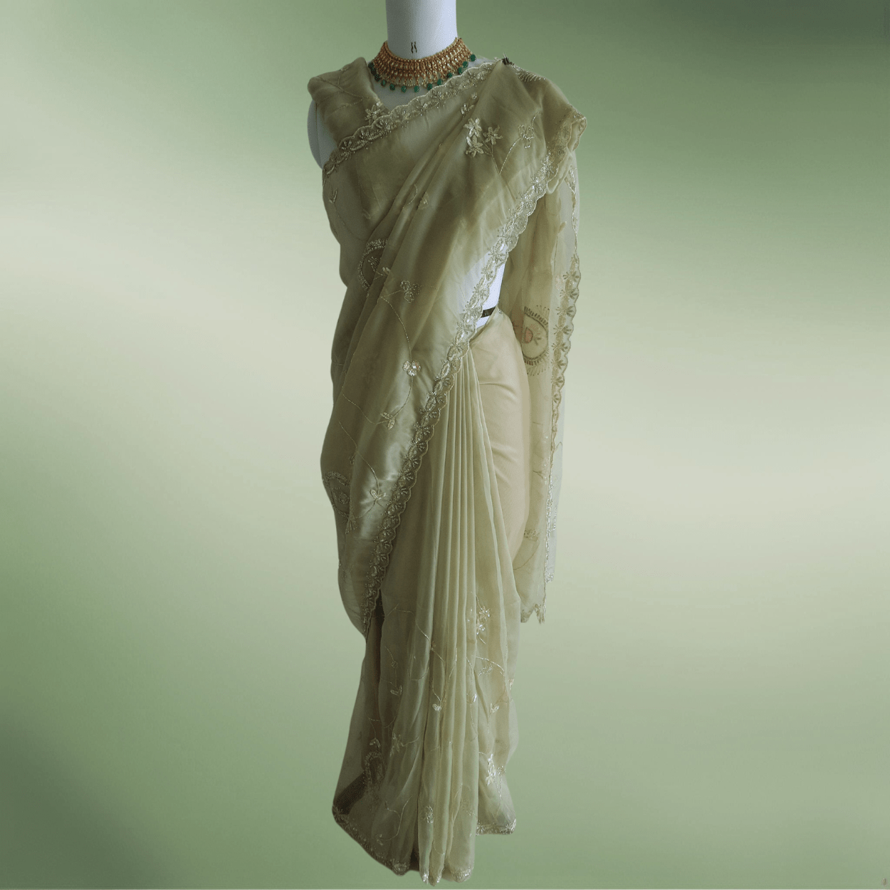 Pure Organza Net Saree in all over cutdana and multicolour stones handwork - Kalyanam By Swati