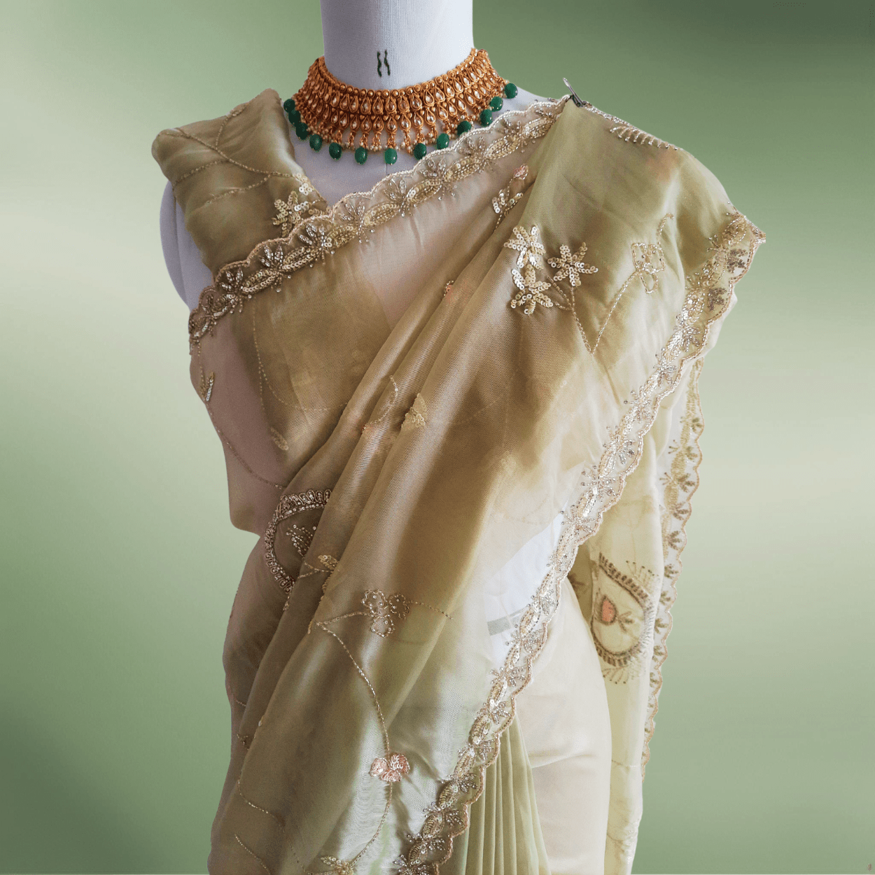 Pure Organza Net Saree in all over cutdana and multicolour stones handwork - Kalyanam By Swati