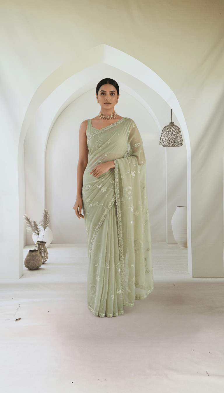 Pure Organza Net Saree in all over cutdana and multicolour stones handwork - Kalyanam By Swati