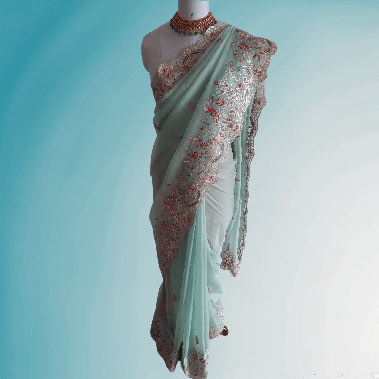 Pure Organza Net Saree in all over resham dori hand thread embroidery - Kalyanam By Swati