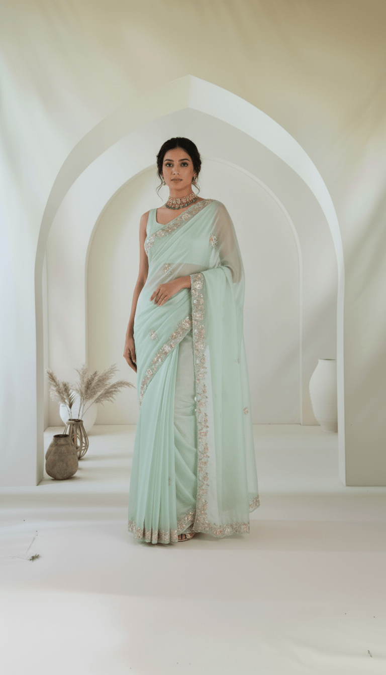 Pure organza party wear saree in handwork - Kalyanam By Swati