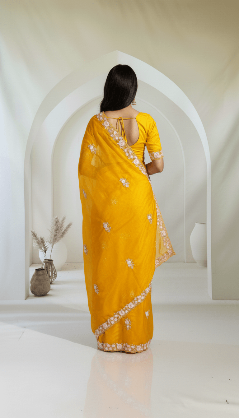 Pure organza party wear saree in handwork - Kalyanam By Swati