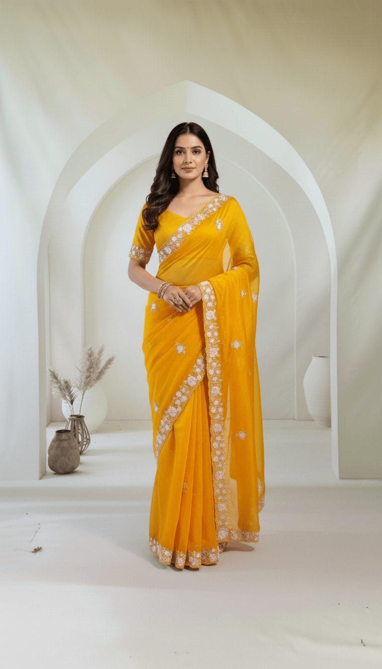 Pure organza party wear saree in handwork - Kalyanam By Swati