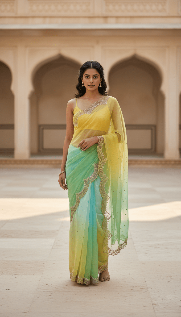 Pure Organza Saree in heavy cut dana and pearl handwork (Not viscose organza) - Kalyanam By Swati