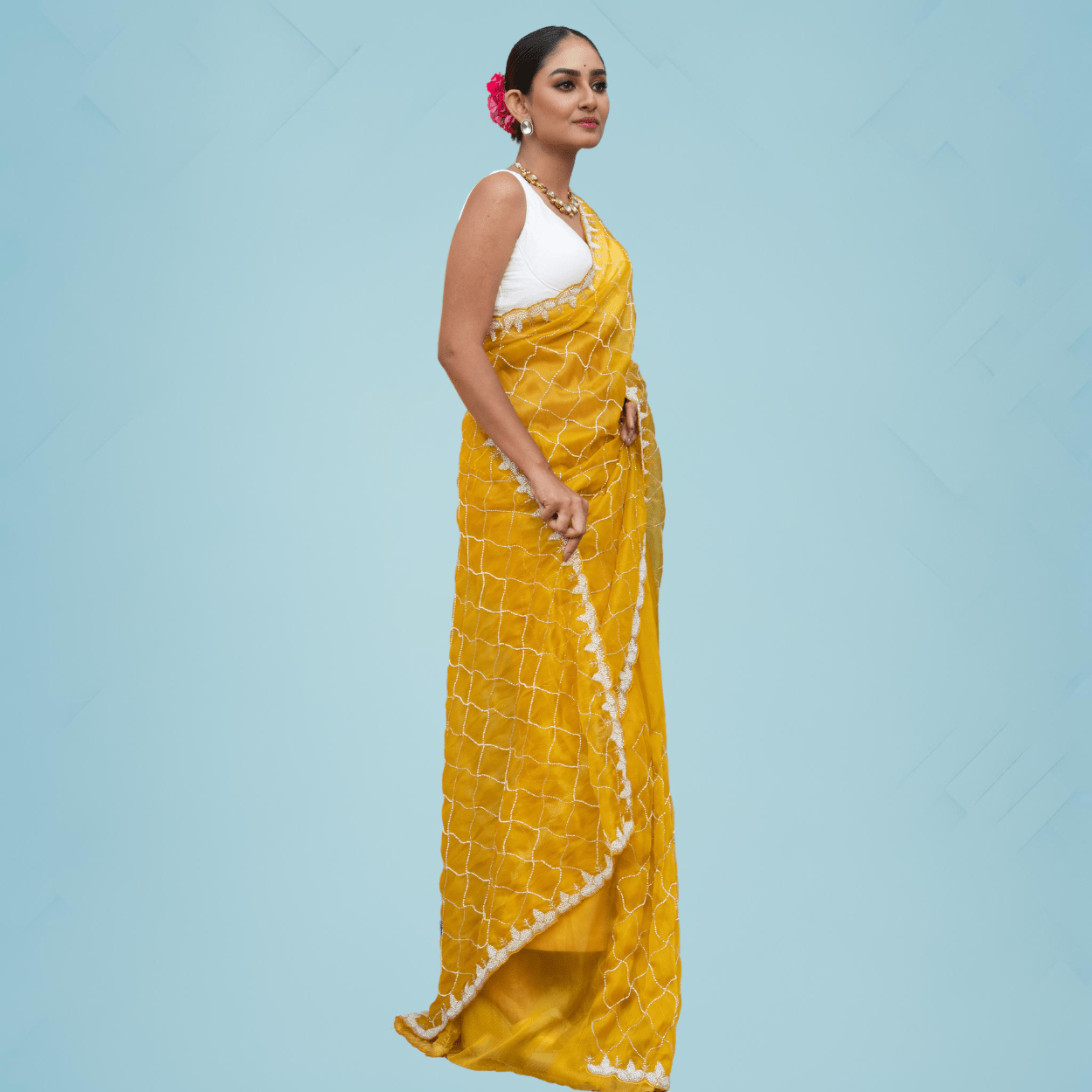 Pure Organza Saree in heavy cutdana and pearls Jaal handwork - Kalyanam By Swati