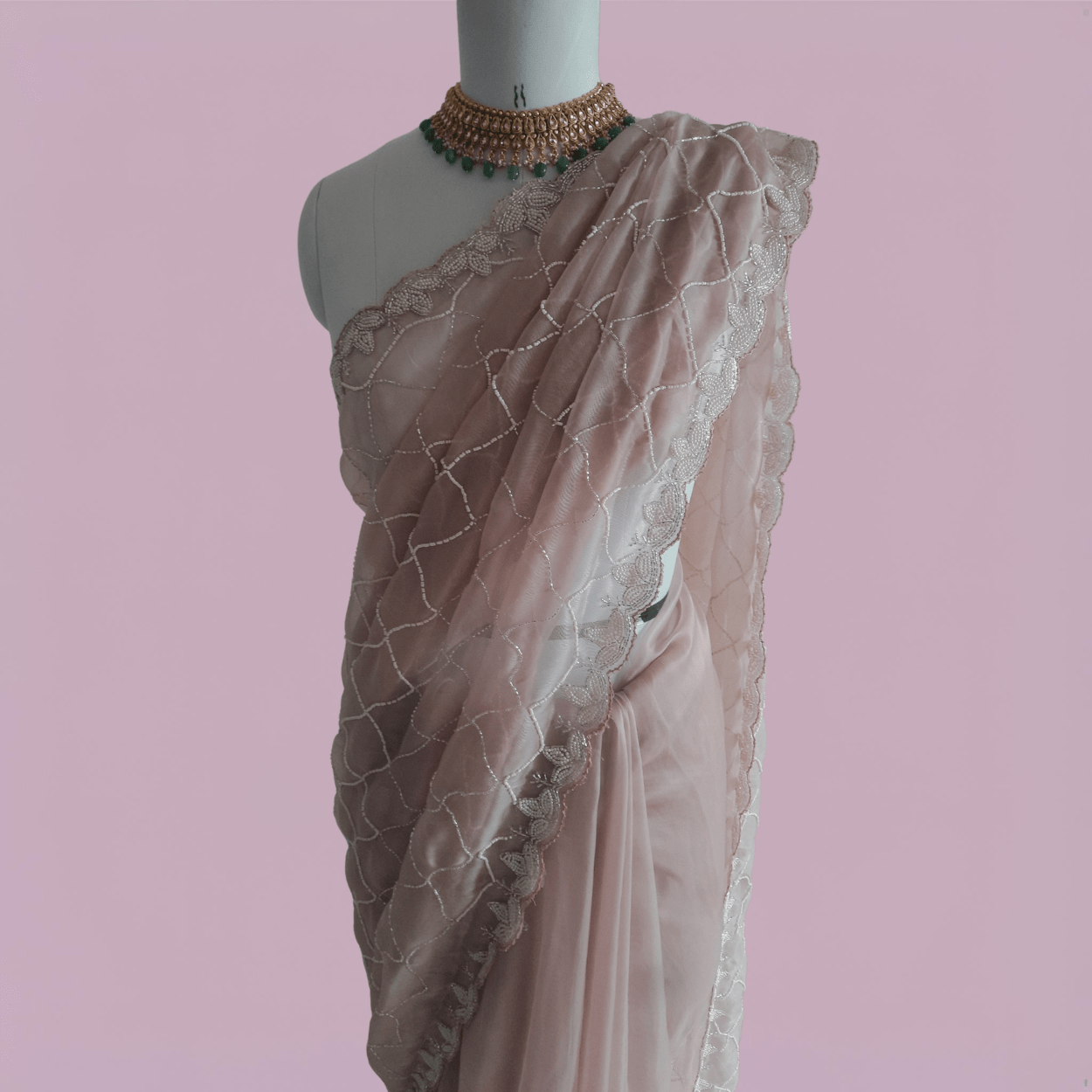 Pure Organza Saree in heavy cutdana and pearls Jaal handwork - Kalyanam By Swati