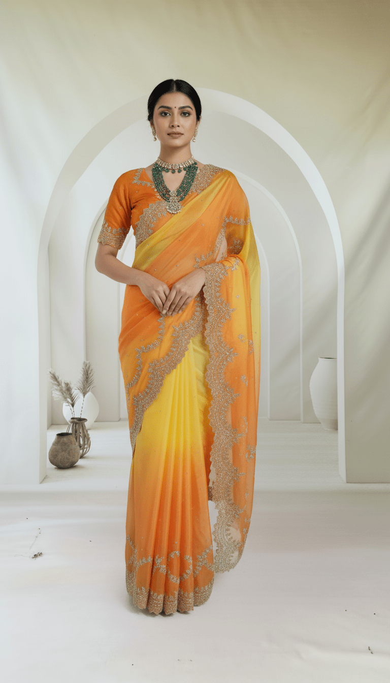 Pure Organza Saree in heavy zardozi handwork in dual shades - Kalyanam By Swati