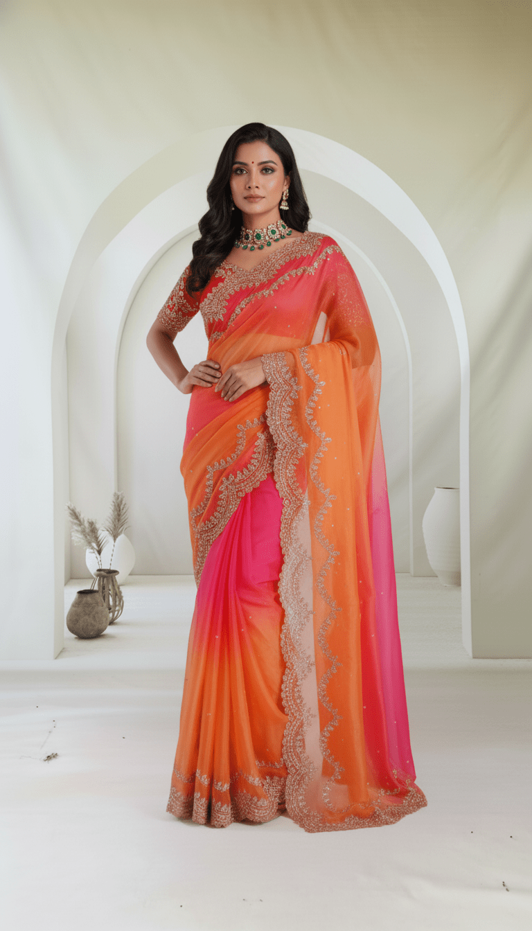 Pure Organza Saree in heavy zardozi handwork in dual shades - Kalyanam By Swati