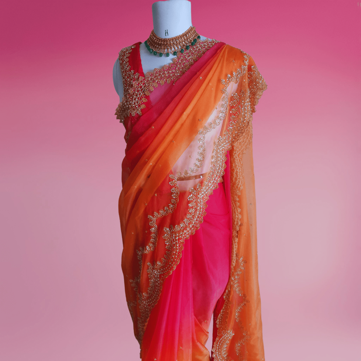 Pure Organza Saree in heavy zardozi handwork in dual shades - Kalyanam By Swati