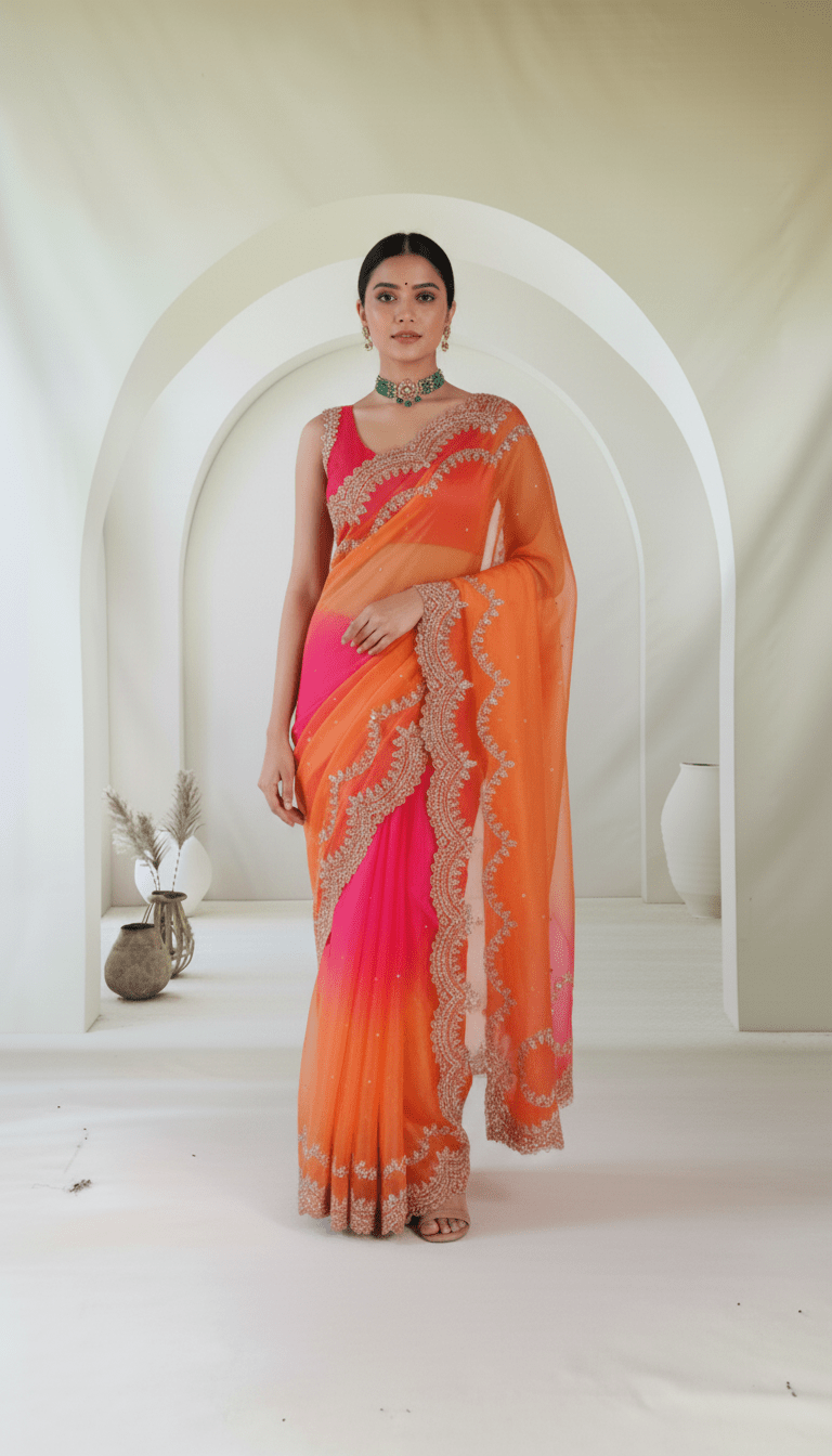Pure Organza Saree in heavy zardozi handwork in dual shades - Kalyanam By Swati