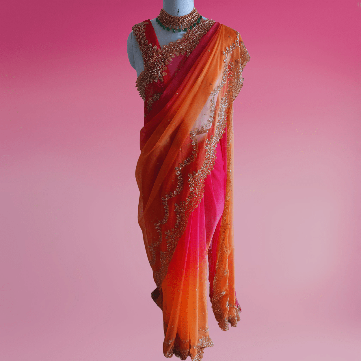 Pure Organza Saree in heavy zardozi handwork in dual shades - Kalyanam By Swati