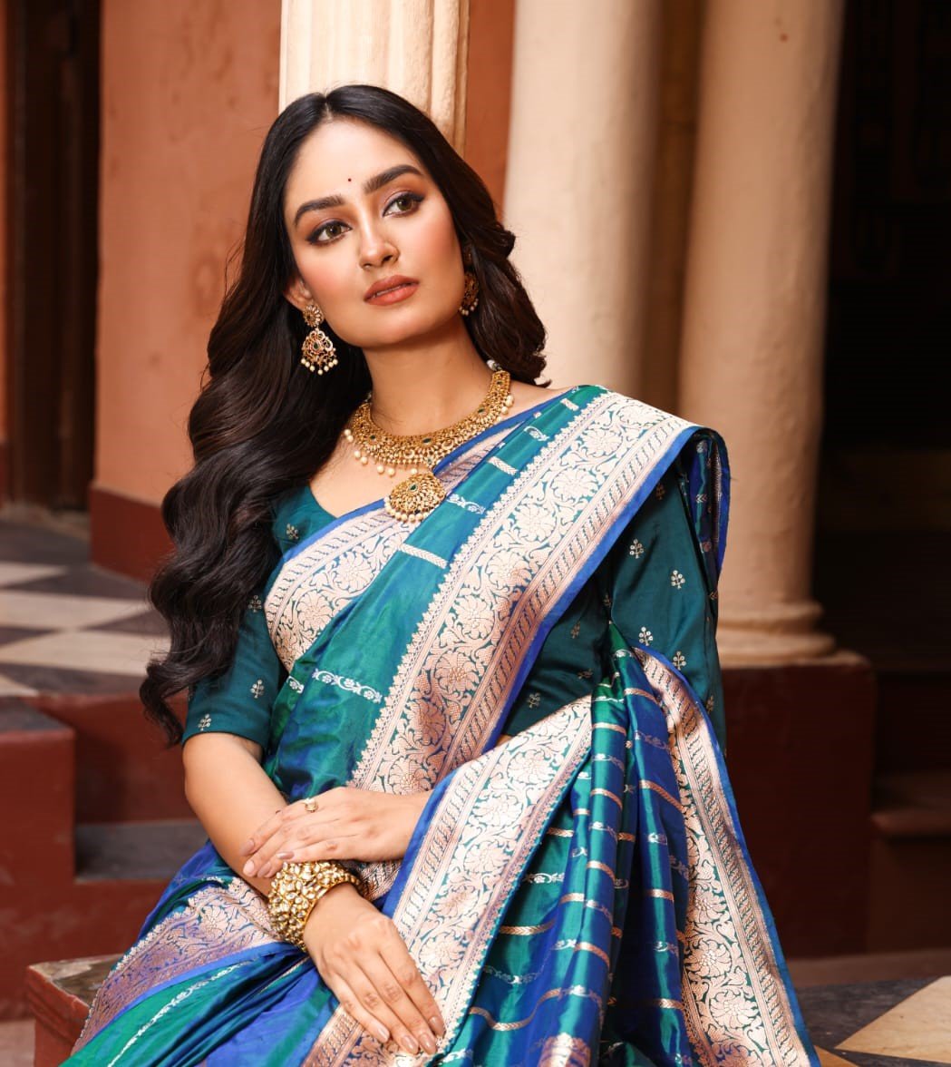 Silkmark certified Pure Banarasi Katan Silk Saree in hand weaving Zari - Kalyanam By Swati