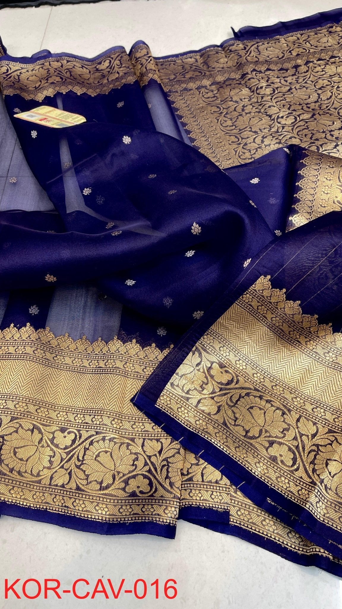 Silkmark certified Pure Banarasi Kora Silk Saree in Kadhuwa butta and 10 inch kanjivaram borders(Dispatch time: 15 - 20 days) - Kalyanam By Swati