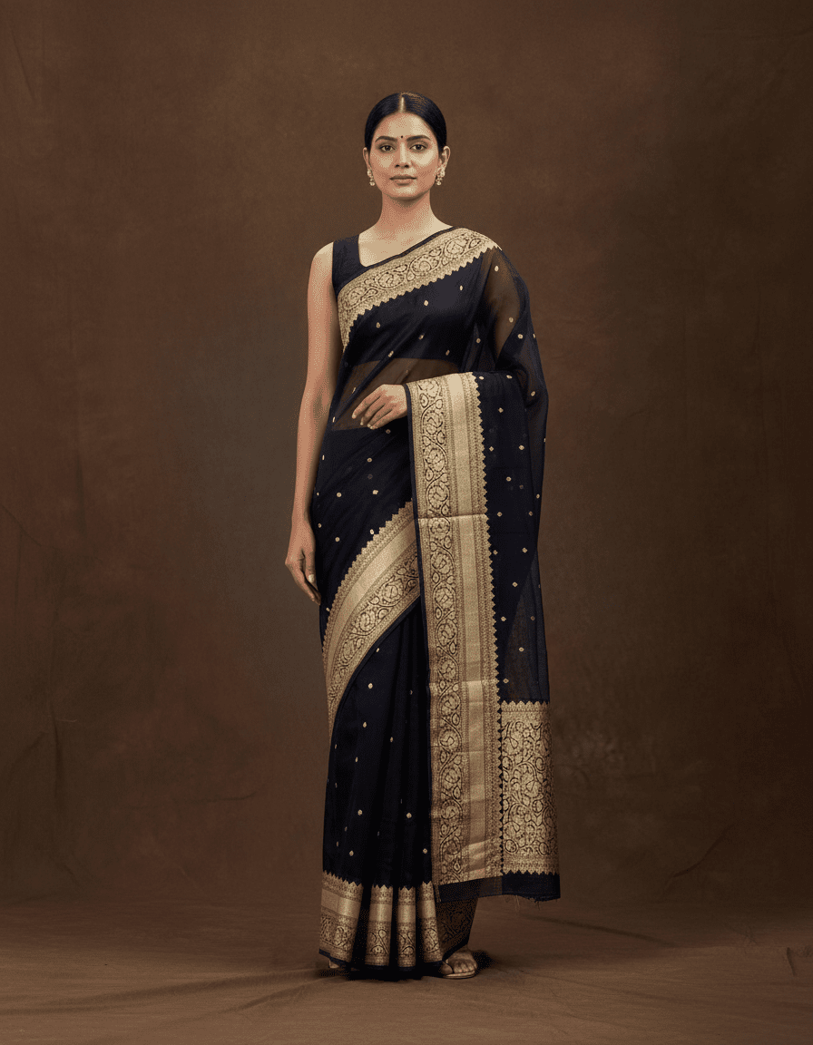 Silkmark certified Pure Banarasi Kora Silk Saree in Kadhuwa butta and 10 inch kanjivaram borders(Dispatch time: 15 - 20 days) - Kalyanam By Swati