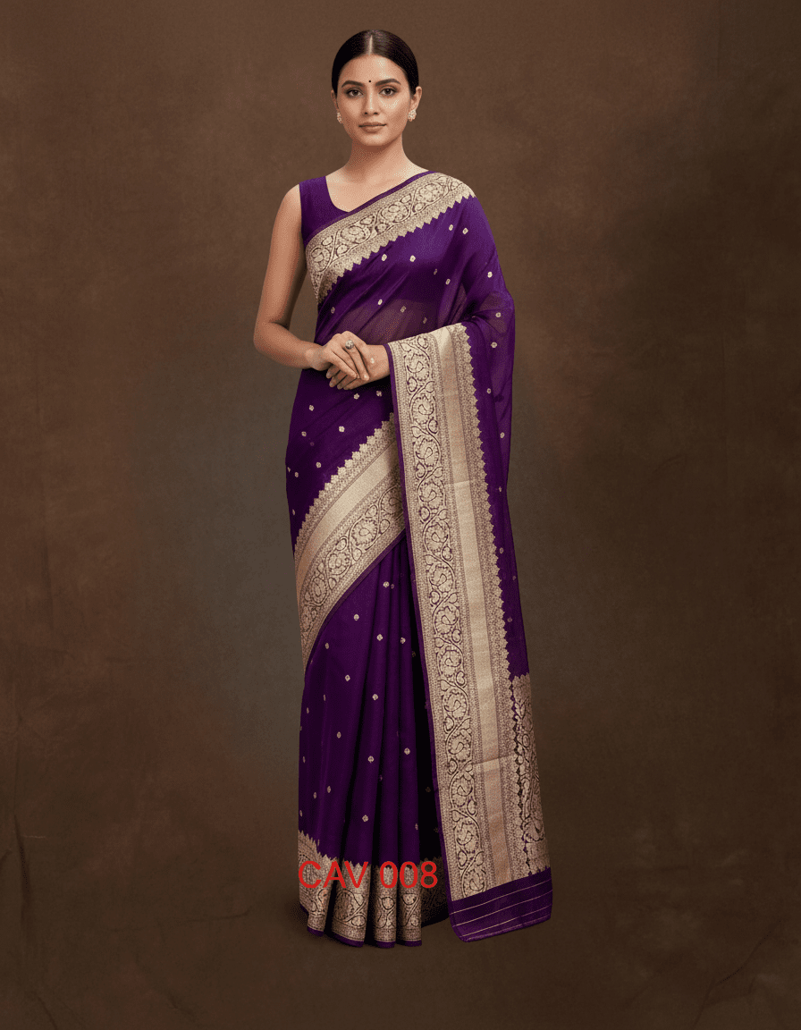 Silkmark certified Pure Banarasi Kora Silk Saree in Kadhuwa butta and 10 inch kanjivaram borders(Dispatch time: 15 - 20 days) - Kalyanam By Swati