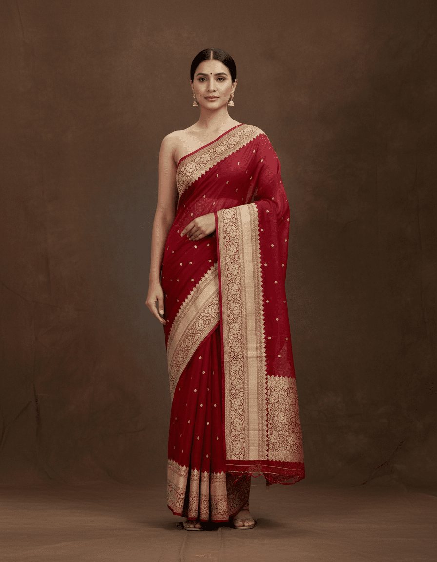 Silkmark certified Pure Banarasi Kora Silk Saree in Kadhuwa butta and 10 inch kanjivaram borders(Dispatch time: 15 - 20 days) - Kalyanam By Swati