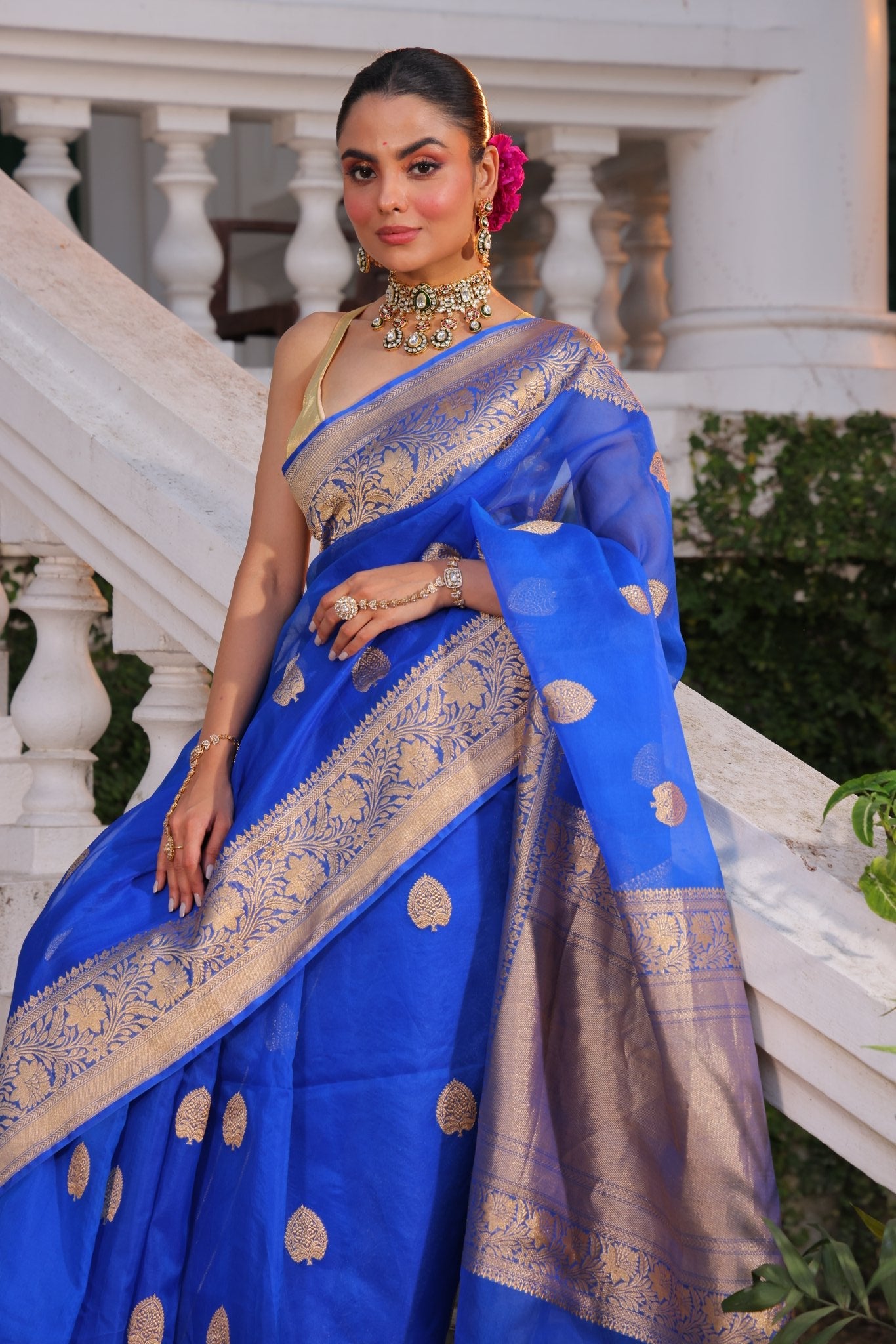 Silkmark certified Pure Banrasi Kora handloom Silk Saree in kadhua butta zari weaving - Kalyanam By Swati
