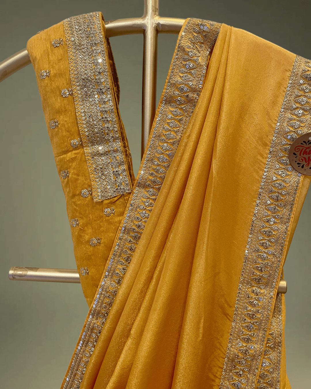 Yellow Tissue Silk saree in Handmade Sabyasachi Inspired Lace Borders - Kalyanam By Swati