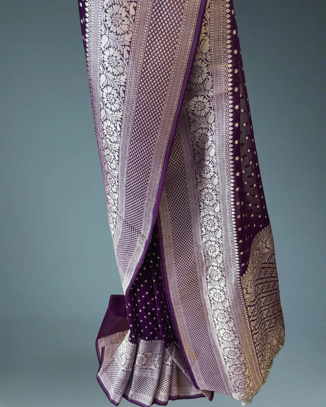 Pure Banarasi Georgette Saree in silver zari weaving