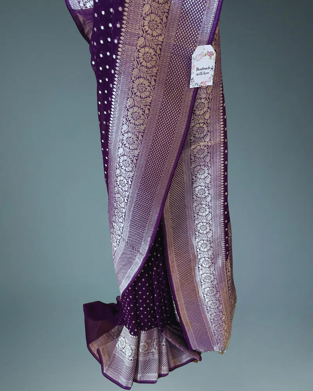 Pure Banarasi Georgette Saree in silver zari weaving