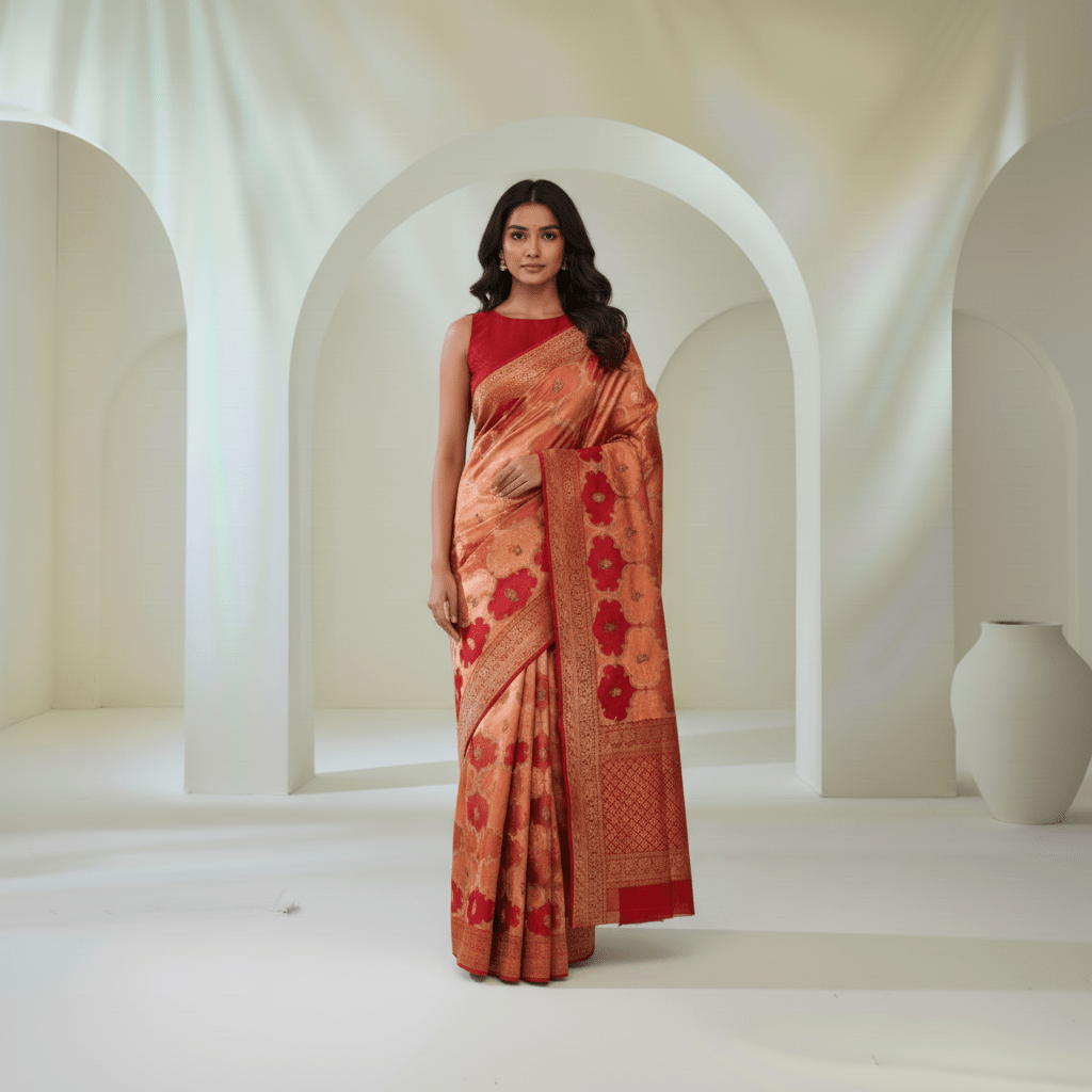Banarasi Satin Mashru Silk Saree in Rangkaat Zari Weaving in Red Colour - Kalyanam By Swati