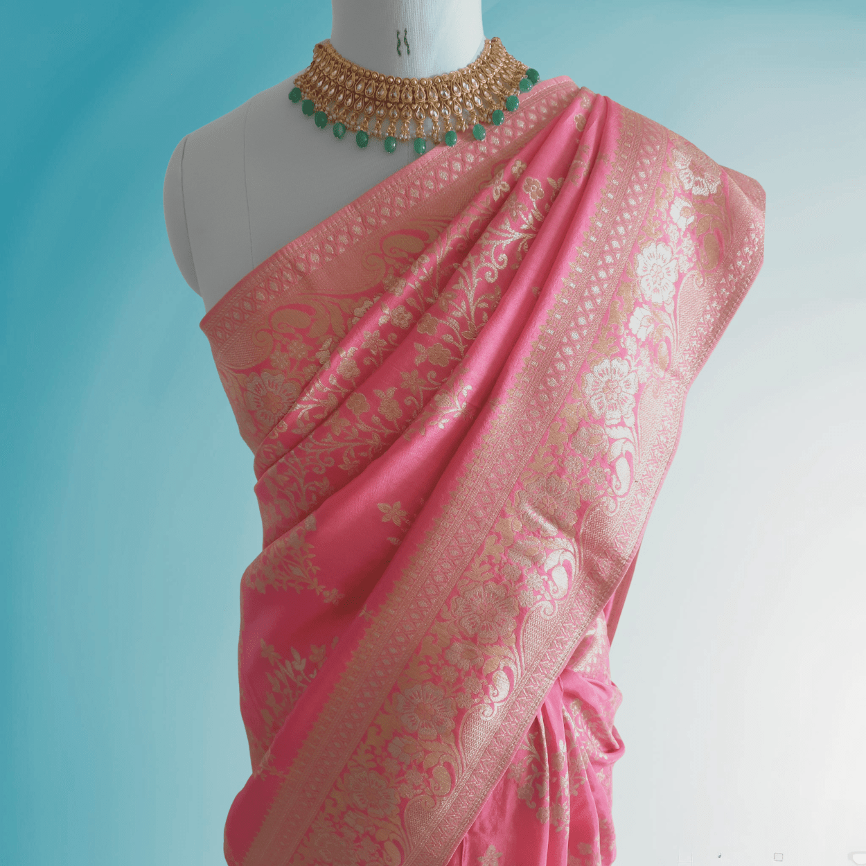 Banarasi Silk Saree in all over Silver Zari hand weaving in pink colour - Kalyanam By Swati