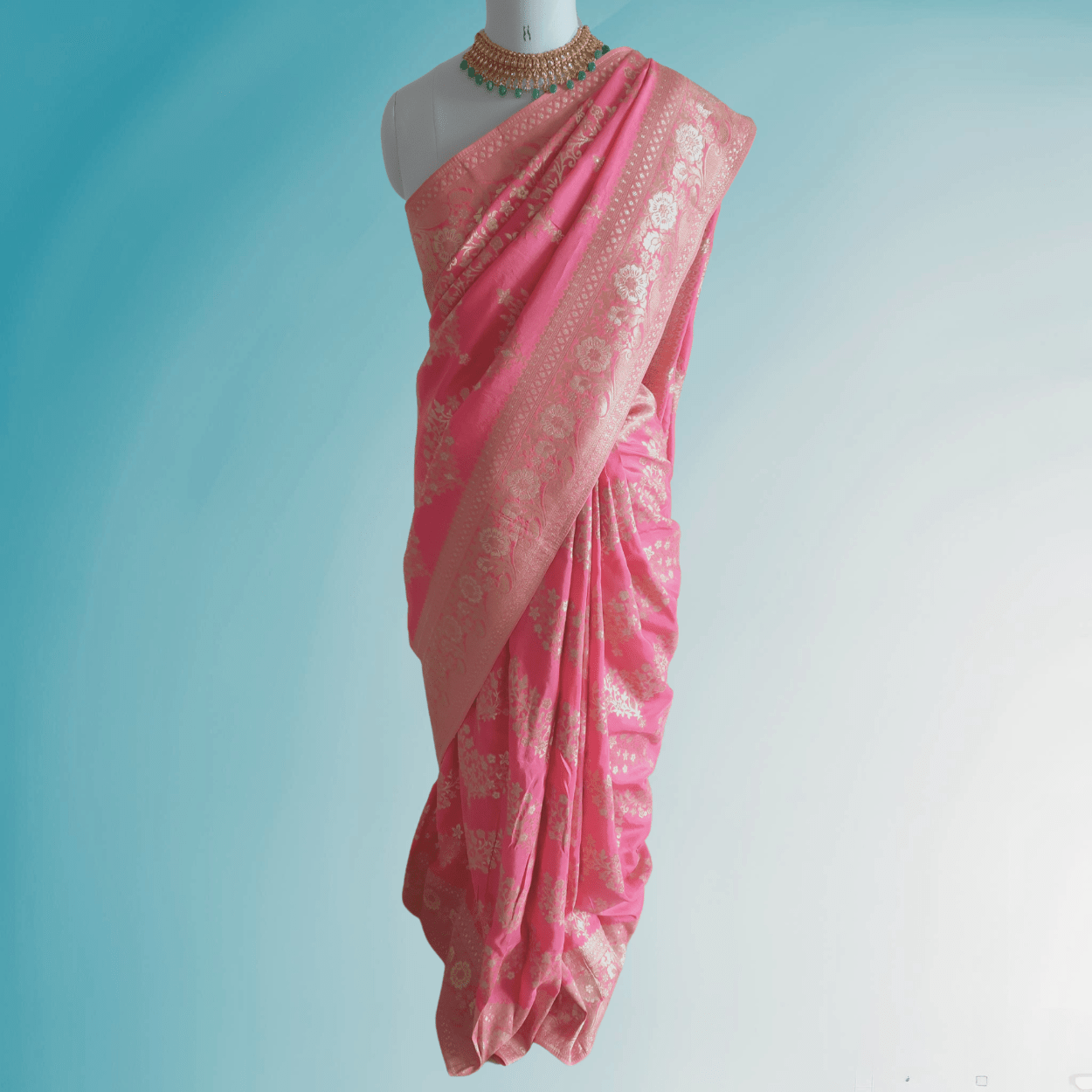 Banarasi Silk Saree in all over Silver Zari hand weaving in pink colour - Kalyanam By Swati