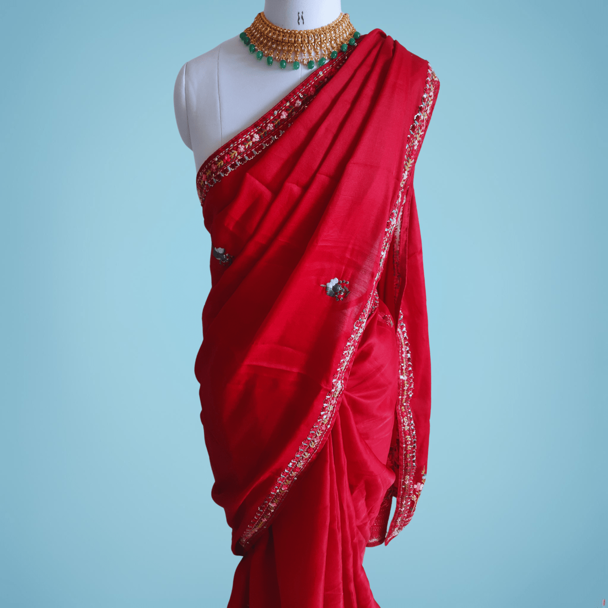 Blended Tussar Silk Saree in French knot & Kantha hand embroidery - Kalyanam By Swati