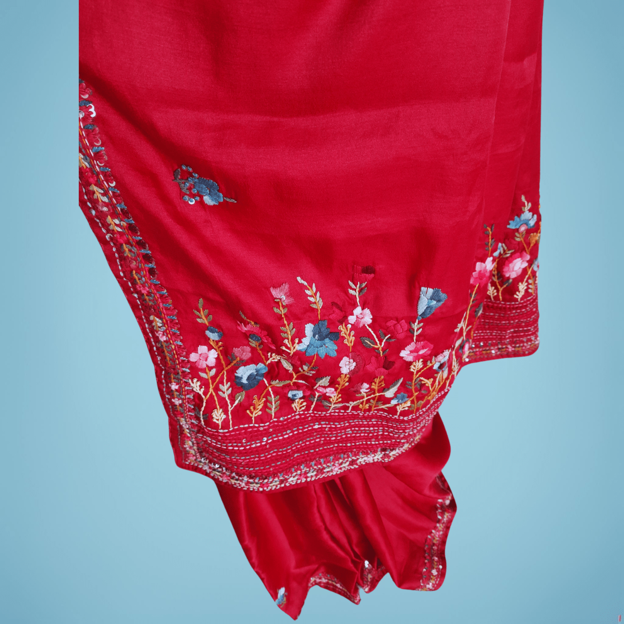 Blended Tussar Silk Saree in French knot & Kantha hand embroidery - Kalyanam By Swati