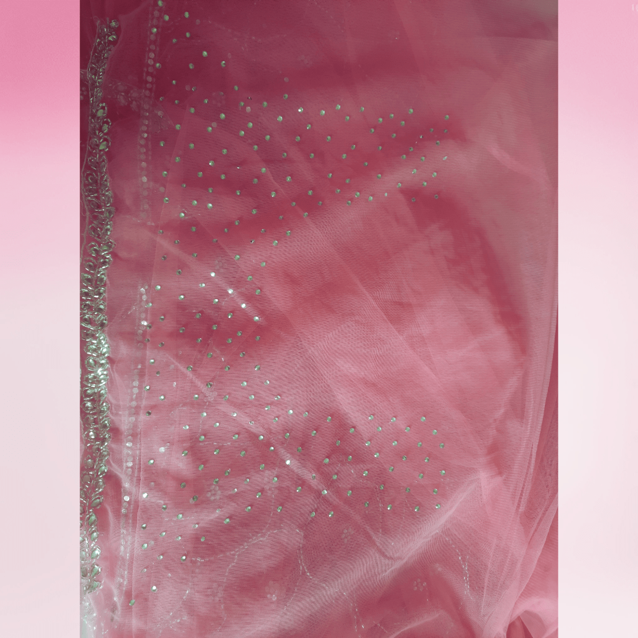 Net Saree in stone and cutdana jaal handwork all over saree in pink color - Kalyanam By Swati