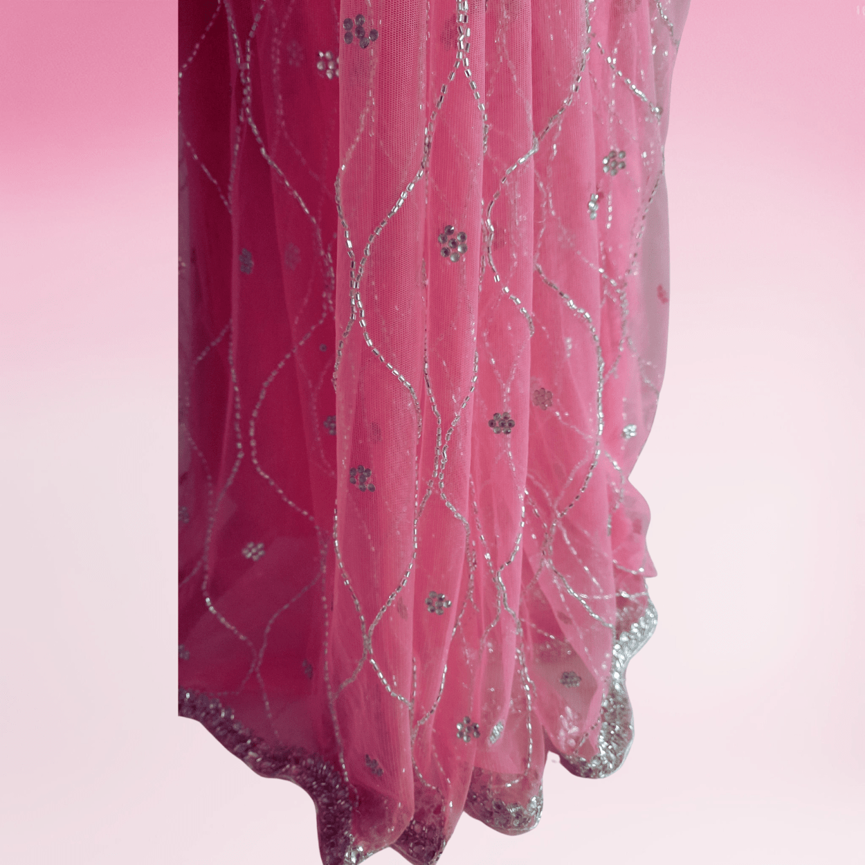 Net Saree in stone and cutdana jaal handwork all over saree in pink color - Kalyanam By Swati
