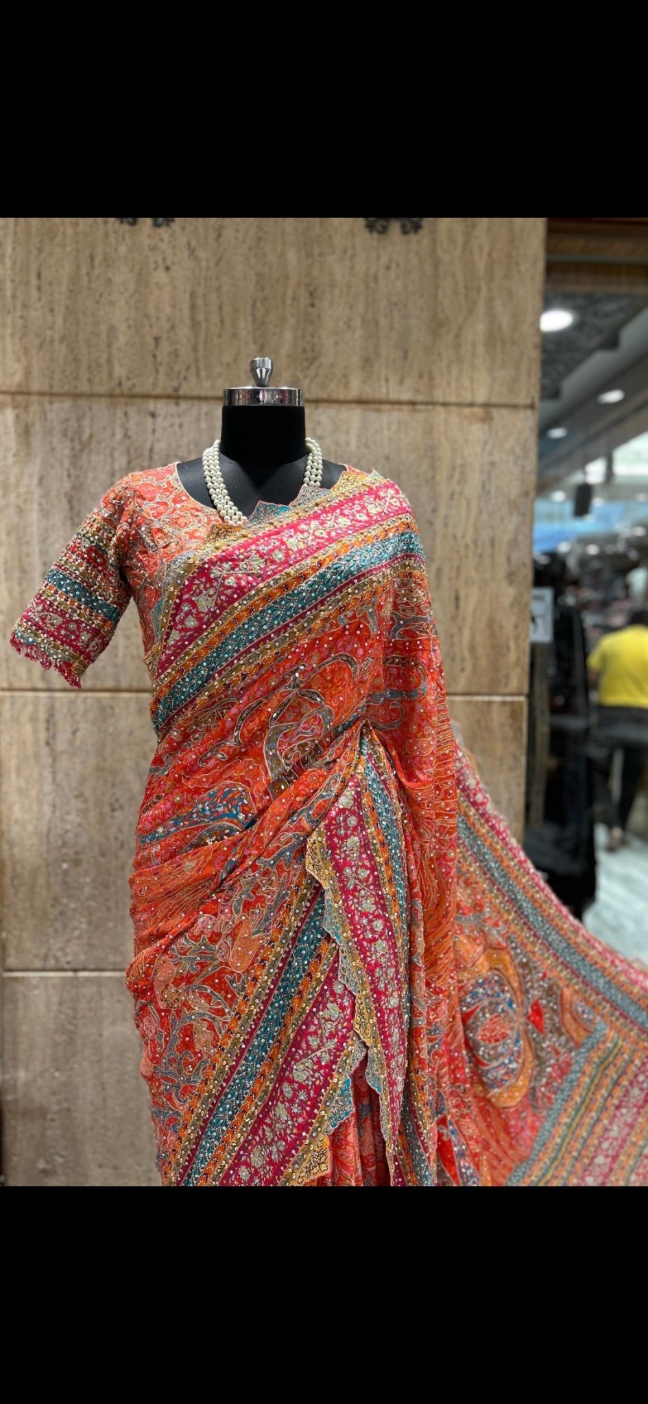 Pink Printed Crepe Designer Saree with Embroidered Readymade Blouse - Kalyanam By Swati