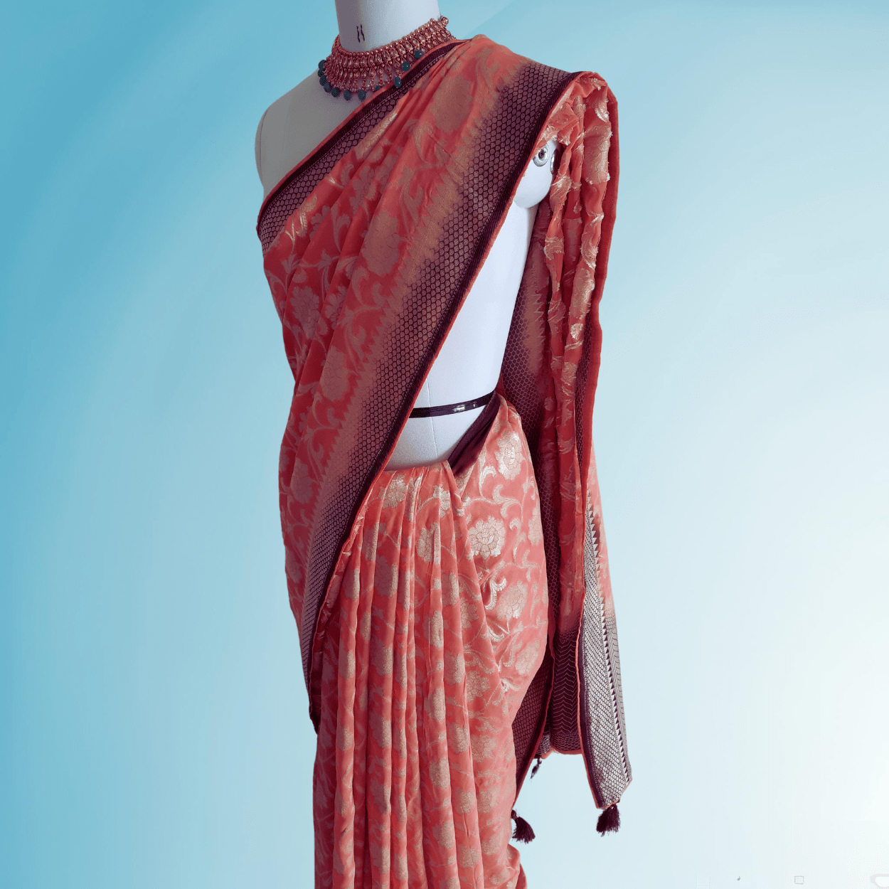 Pure Banarasi Georgette Saree in peach color - Kalyanam By Swati