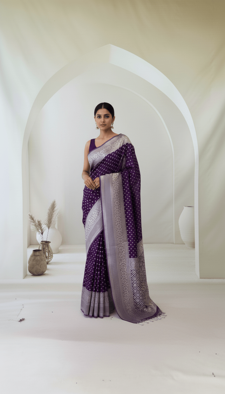 Pure Banarasi Georgette Saree in silver zari weaving - Kalyanam By Swati