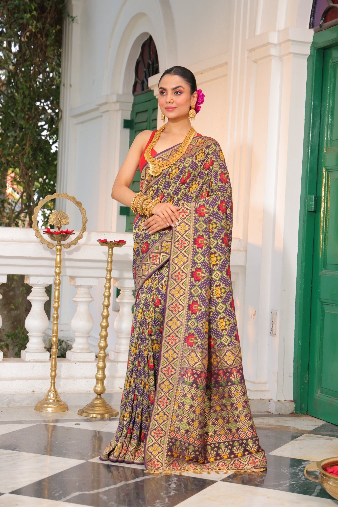 Pure Banarasi Khaddi Georgette Gharchola Bandhej Saree - Kalyanam By Swati