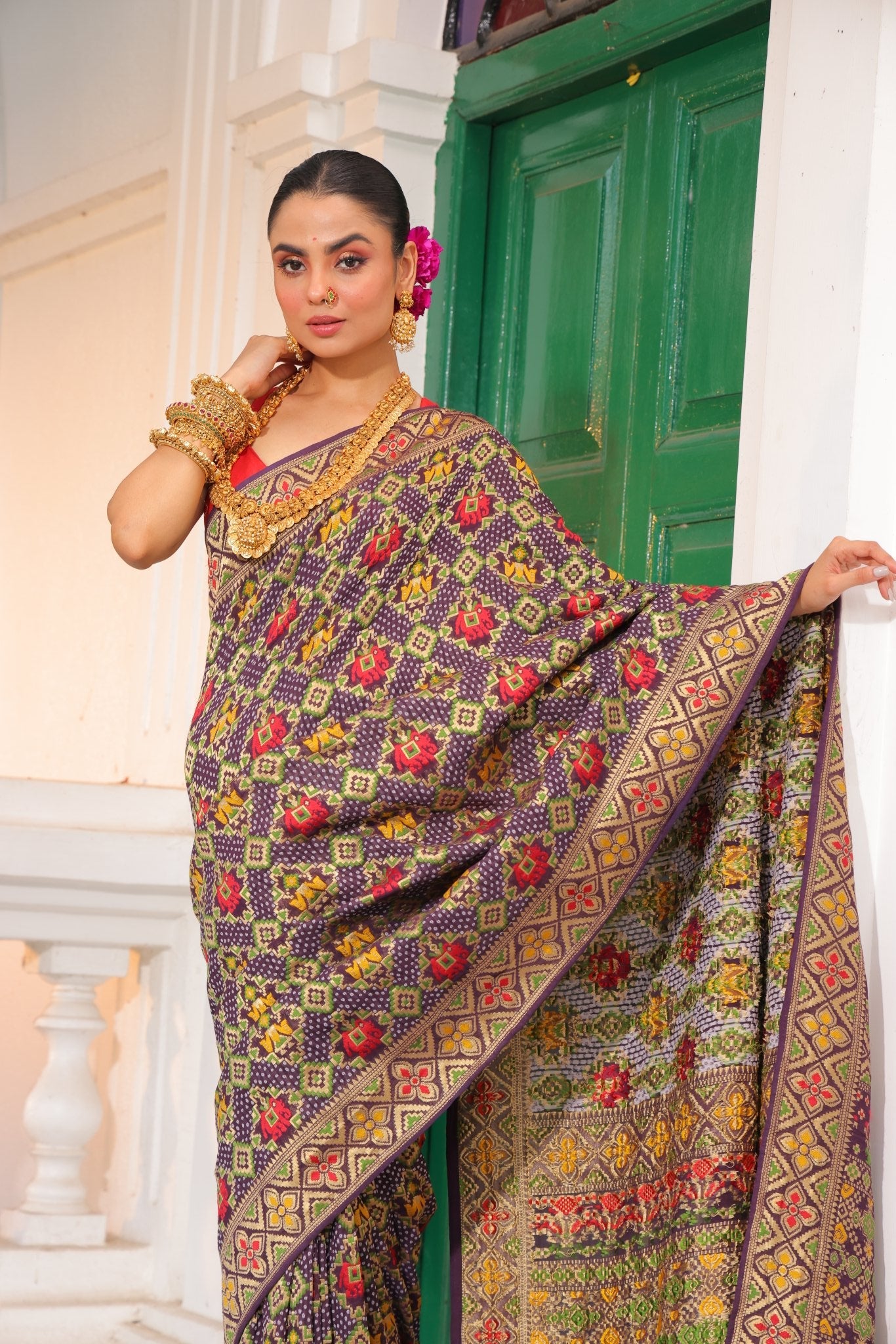Pure Banarasi Khaddi Georgette Gharchola Bandhej Saree - Kalyanam By Swati